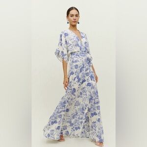 Reformation White Maxi Dress with Blue Floral Print